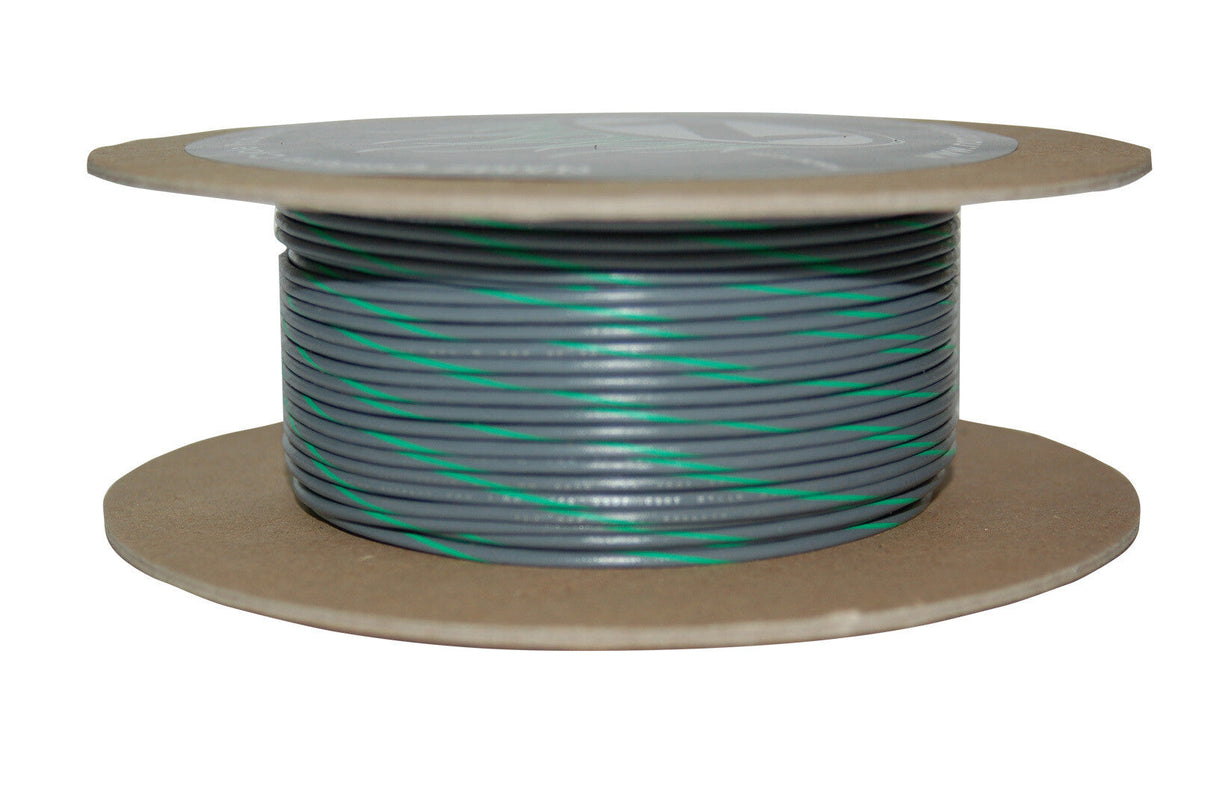 NAMZ CUSTOM CYCLE100' Spool 20-Gauge Wire (Gray/Green Stripe)NWR-85-100-20