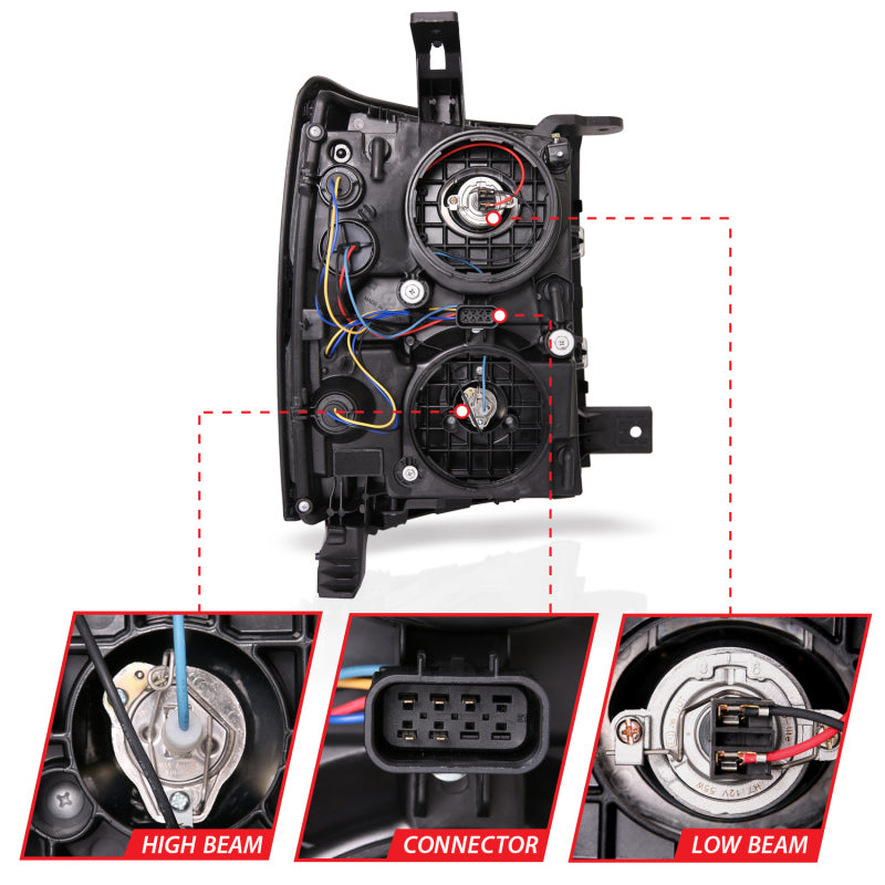 ANZO 14-15 Chevrolet Silverado 1500 Projector Headlights w/ Plank Style Switchback Chrome w/ Amber 111413