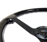 NRG Reinforced Steering Wheel (350mm / 3in. Deep) Black w/Black Chrome Solid 3-Spoke Center RST-036BK-BK