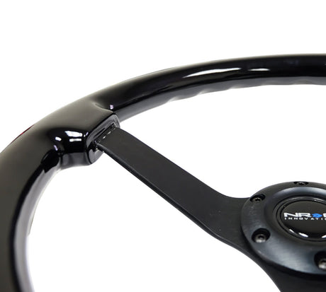 NRG Reinforced Steering Wheel (350mm / 3in. Deep) Black w/Black Chrome Solid 3-Spoke Center RST-036BK-BK