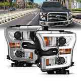 ANZO 2015-2017 Ford F-150 Projector Headlights w/ Plank Style Switchback Chrome w/ Amber 111358