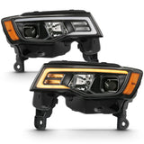 ANZO 2017-2018 Jeep Grand Cherokee Projector Headlights w/ Plank Style Switchback - Black w/ Amber 111418