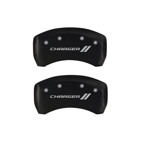 MGP 4 Caliper Covers Engraved Front & Rear With stripes/Charger Red finish silver ch 12162SCH1RD