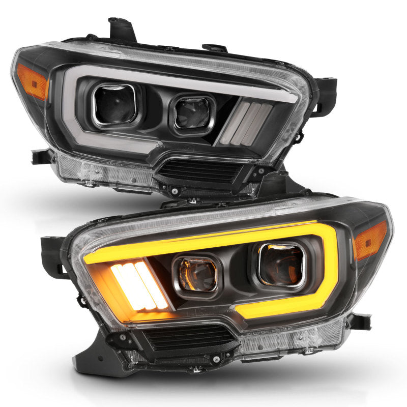 ANZO 2016-2017 Toyota Tacoma Projector Headlights w/ Plank Style Switchback Black w/ Amber w/ DRL 111397