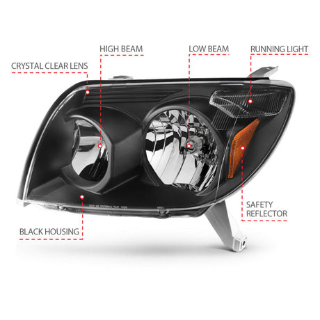 ANZO 2003-2005 Toyota 4Runner Crystal Headlights Black 111394