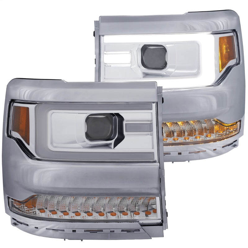 ANZO 16-17 Chevy Silverado 1500 Projector Headlights Plank Style Design Chrome w/ Amber 111374