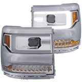 ANZO 16-17 Chevy Silverado 1500 Projector Headlights Plank Style Design Chrome w/ Amber 111374