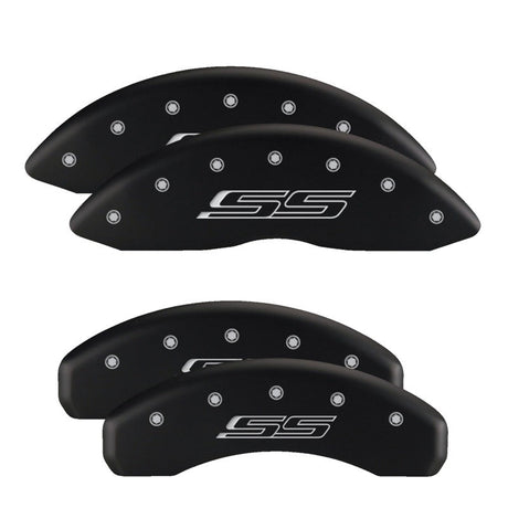 MGP 4 Caliper Covers Engraved Front & Rear Bowtie Red finish silver ch 14234SBOWRD