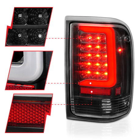 ANZO 1993-1997 Ford  Ranger LED Tail Lights w/ Light Bar Black Housing Clear Lens 311359