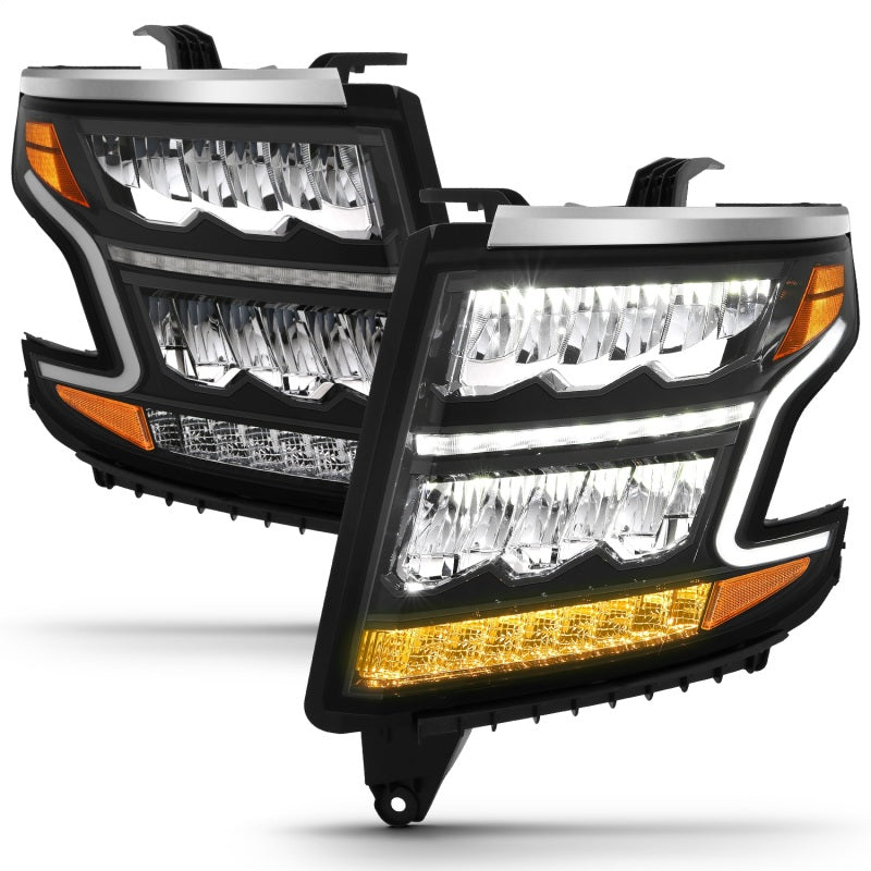 ANZO 15-20 Chevy Tahoe/Suburban LED Light Bar Style Headlights Black w/Sequential w/DRL w/Amber 111478