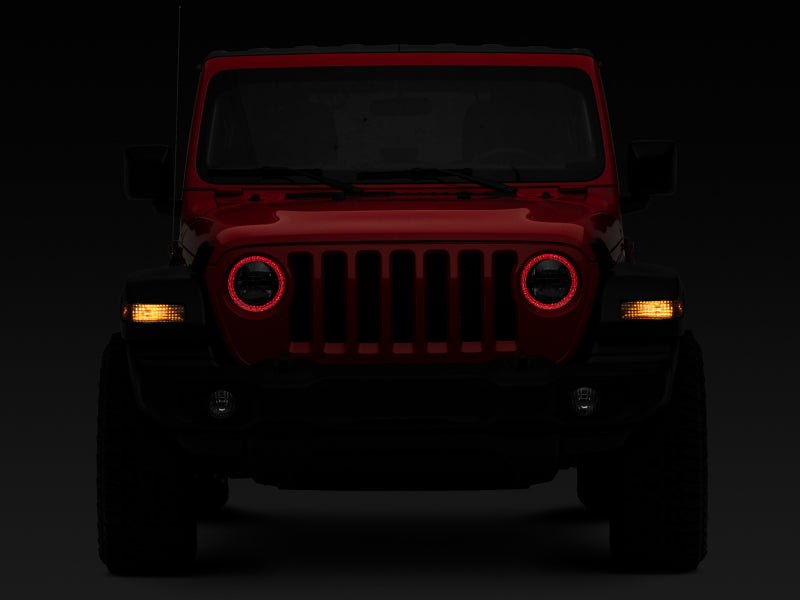 Raxiom 18-22 Jeep Wrangler JL/JT Axial 9-Inch LED Headlights w/RGB Halo- Blk Housing (Clear Lens) J142668