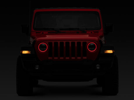Raxiom 18-22 Jeep Wrangler JL/JT Axial 9-Inch LED Headlights w/RGB Halo- Blk Housing (Clear Lens) J142668