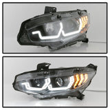 Spyder 16-18 Honda Civic 4Dr w/LED Seq Turn Sig Lights Proj Headlight - Black - PRO-YD-HC16-SEQ-BK 5086099