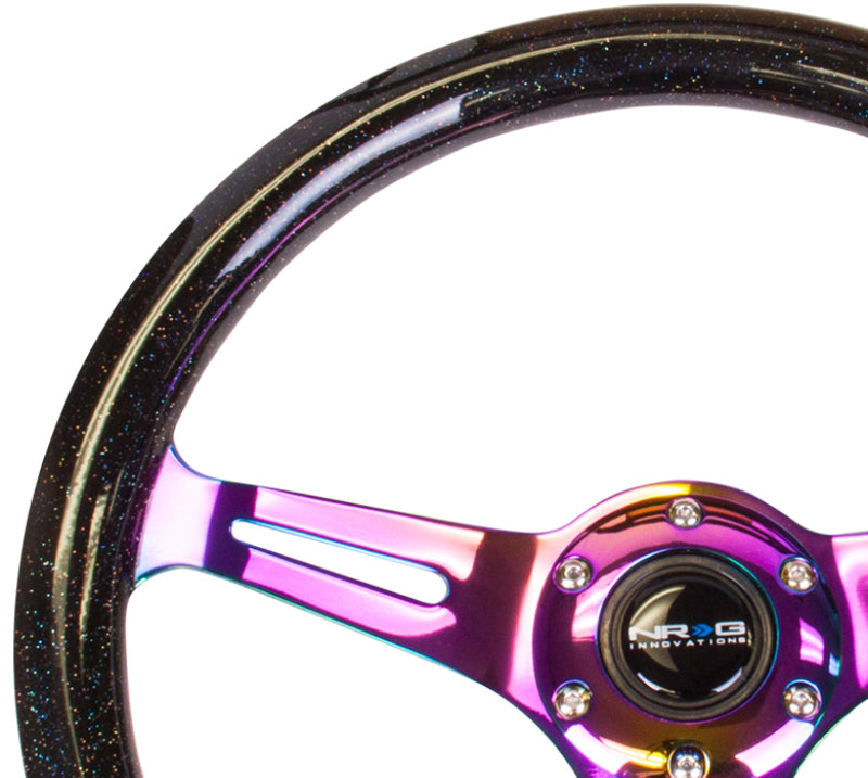 NRG Classic Wood Grain Steering Wheel (350mm) Black Sparkle/Galaxy Color w/Neochrome 3-Spoke ST-015MC-BSB