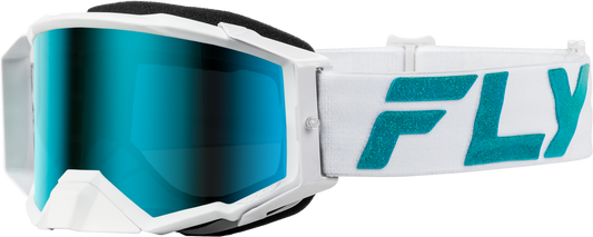 FLY RACING Zone Elite Goggle White/Teal W/ Blue/Teal Mir/Sky Blue Lens 37-51907