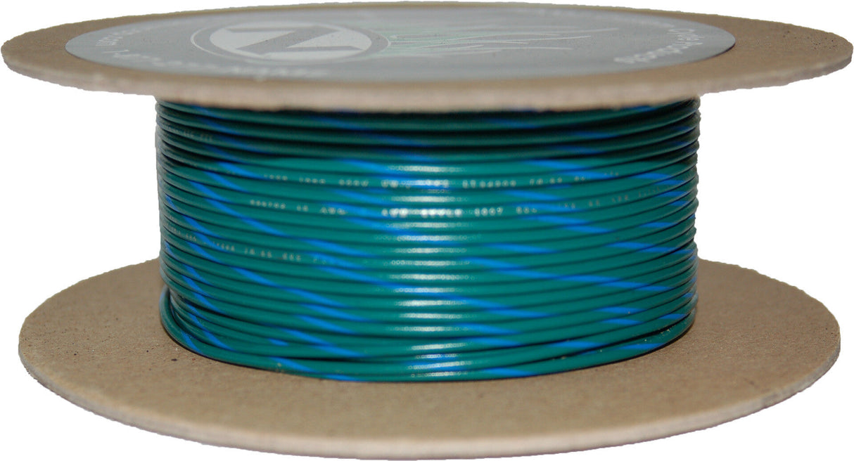 NAMZ CUSTOM CYCLE100' Spool 20-Gauge Wire (Green/Blue Stripe)NWR-56-100-20