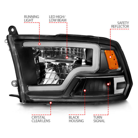 ANZO 2009-2020 Dodge Ram 1500 Full LED Square Projector Headlights w/ Chrome Housing Black Amber 111539