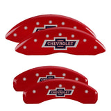 MGP 4 Caliper Covers Engraved F & R 100 Anniversary Red Finish Silver Char 2019 Chevy Silverado 1500 14252SBANRD