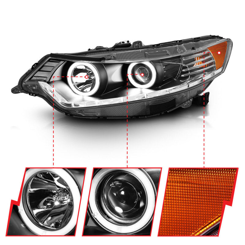 ANZO 2009-2012 Acura Tsx Projector Headlights w/ Halo Black (CCFL) (HID Compatible) 121393