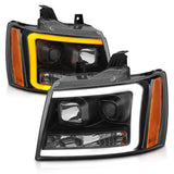 ANZO 07-14 Chevy Tahoe Projector Headlights w/ Plank Style Design Black w/ Amber 111402