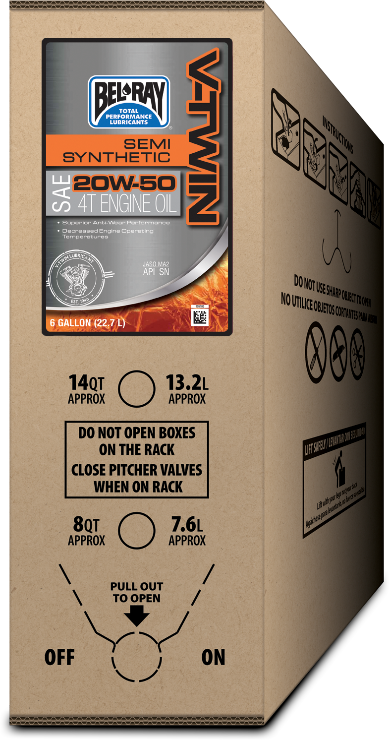 BEL-RAY V-Twin 4t Semi-Syn Engine Oil 20w50 6 Gal Bib 301389150033