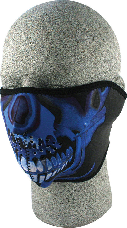 ZAN Half Face Mask Blue Chrome Skull WNFM024H