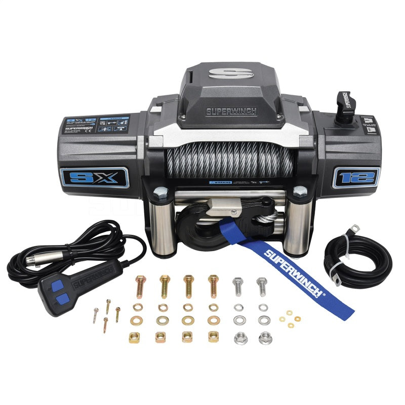 Superwinch 12000 LBS 12V DC 3/8in x 85ft Wire Rope SX 12000 Winch - Graphite 1712200