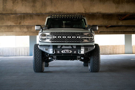 DV8 Offroad 2021+ Ford Bronco Front Bumper Winch Capable w/ Optional Bull Bar/Aux Light Opening FBBR-01
