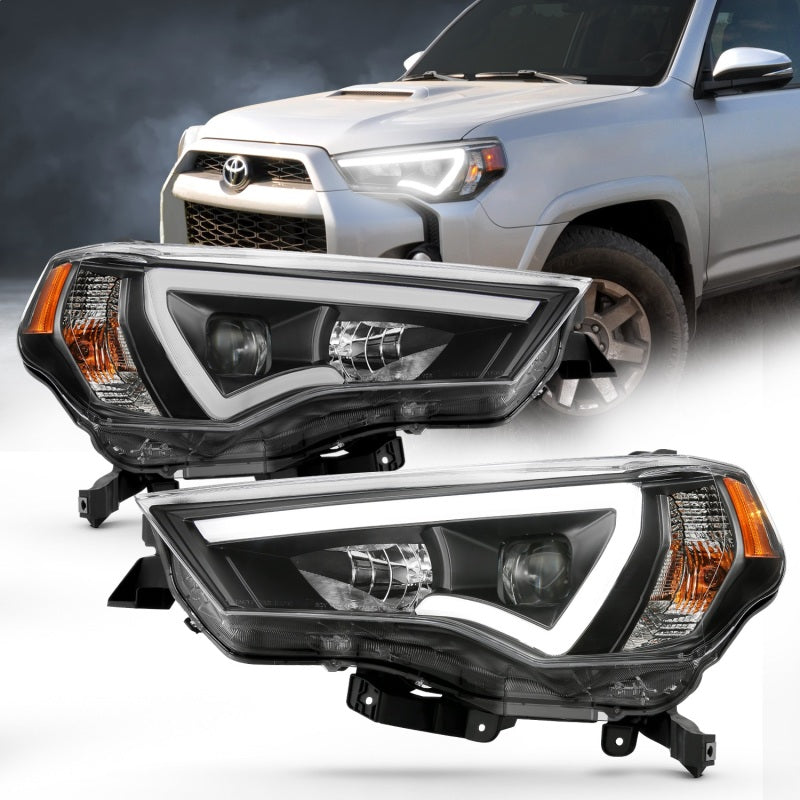 ANZO 14-18 Toyota 4 Runner Plank Style Projector Headlights Black w/ Amber 111416