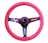 NRG Classic Wood Grain Steering Wheel (350mm) Neon Pink Painted Grip w/Neochrome 3-Spoke Center ST-015MC-NPK
