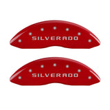 MGP Front set 2 Caliper Covers Engraved Front Silverado Red finish silver ch 14207FSILRD