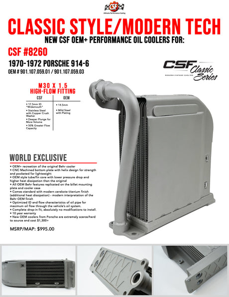 CSF 70-72 Porsche 914.6 / 70-76 Porsche 914 w/ Flat 6 Conversion Engine Oil Cooler 8260