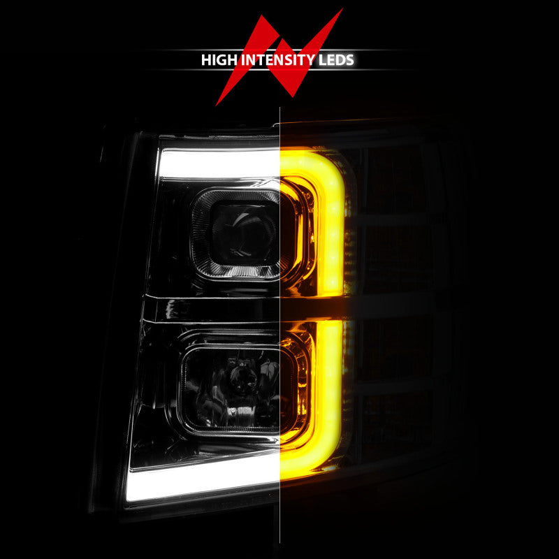 ANZO 2007-2013 Chevrolet Silverado 1500 Projector w/ Light Bar Chrome Housing w/ Sequential 111546