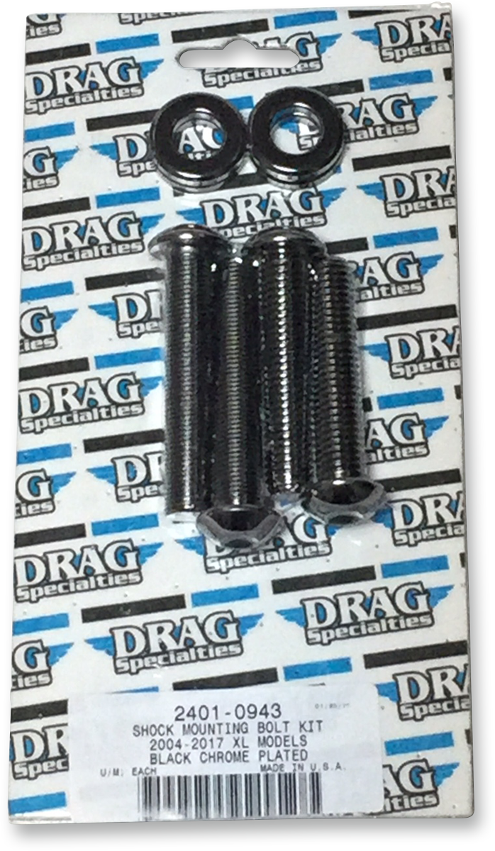 DRAG SPECIALTIES Shock Mount Kit - Black/Chrome MADE IN THE USA MKDR8BK