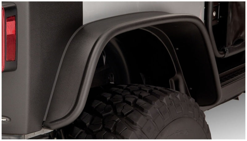 Bushwacker 07-18 Jeep Wrangler Flat Style Flares 4pc Fits 2-Door Sport Utility Only - Black 10919-07