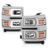ANZO 14-15 Chevrolet Silverado 1500 Projector Headlights w/ Plank Style Switchback Chrome w/ Amber 111413