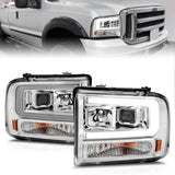 ANZO 99-04 Ford F250/F350/F450/Excursion (excl 99) Projector Headlights - w/Light Bar Chrome Housing 111552