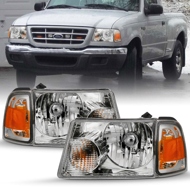 ANZO 2001-2011 Ford Ranger Crystal Headlight Chrome w/Corner Lights (OE Replacement) 111484
