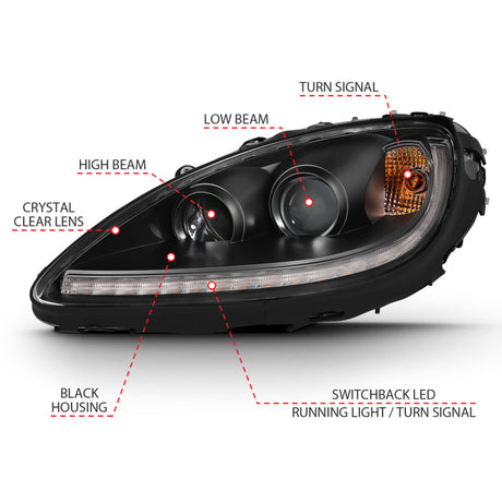 ANZO 2005-2013 Chevy Corvette Projector Plank Style Switchback H.L. Black Amber 121553