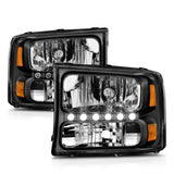 ANZO 2000-2004 Ford Excursion Crystal Headlights Black w/ LED 1pc 111106