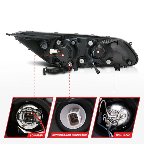 ANZO 2013-2015 Honda Accord Projector Headlights w/ U-Bar Black 121492