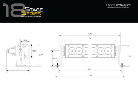 Diode Dynamics 18 In LED Light Bar Single Row Straight - Amber Driving Each Stage Series DD5038