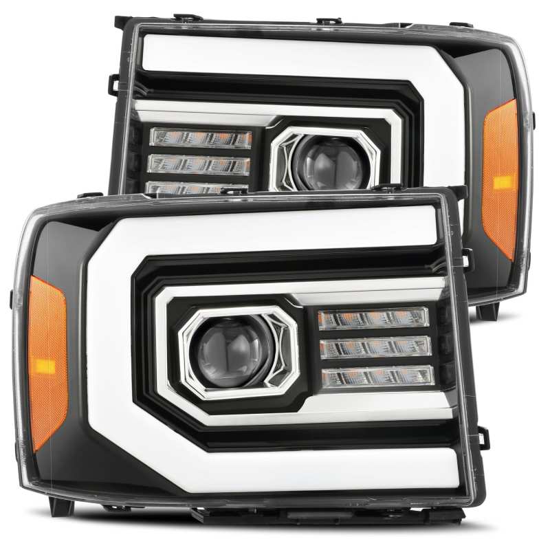 AlphaRex 07-13 GMC 1500HD PRO-Series Proj Headlights Plank Style Gloss Blk w/Activ Light/Seq Signal 880605
