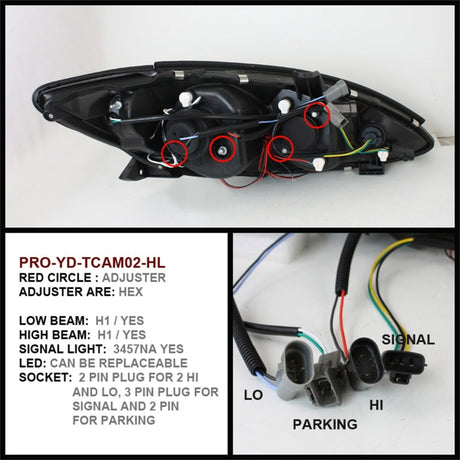 Spyder Toyota Camry 02-06 Projector Headlights LED Halo LED Black High H1 Low H1 PRO-YD-TCAM02-HL-BK 5064301