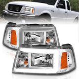 ANZO 2001-2011 Ford Ranger Crystal Headlights w/ Light Bar Chrome Housing 111512