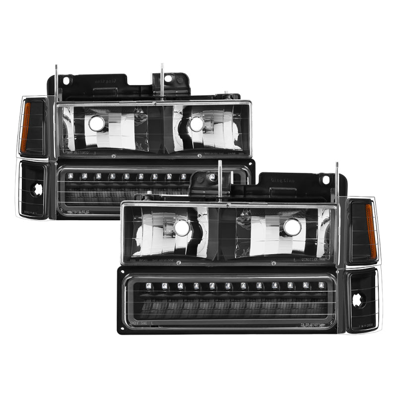 Xtune 92-94 Blazer Full Size Corner/LED Bumper Headlights Black HD-JH-CCK88-LED-AM-BK-SET 5069542