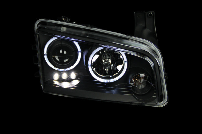 ANZO 2006-2010 Dodge Charger Projector Headlights w/ Halo Black 121381