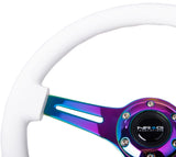 NRG Classic Wood Grain Steering Wheel (350mm) White Paint Grip w/Neochrome 3-Spoke Center ST-015MC-WT