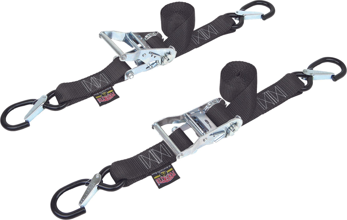 POWERTYE Tie-Down Ratchet Sec Hook 1.5"X6' Black Pair 30572-S