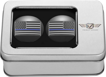 FIGURATI DESIGNS Swing Arm Covers - Blue Line American Flag - Custom - Black - Reversed FD71-AFBL-BLK